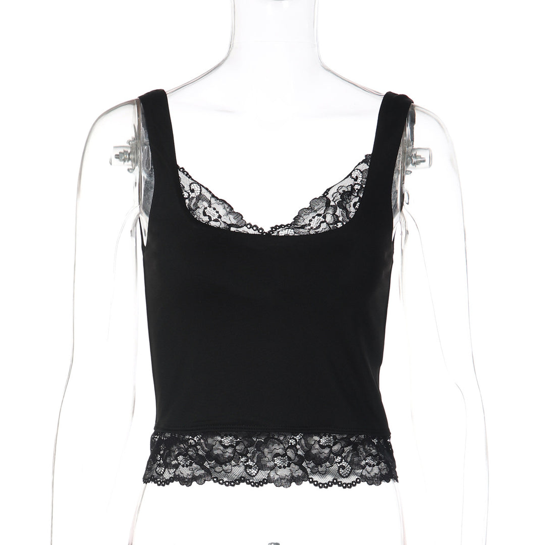Damen Spitzen-Crop-Top mit schmalen Trägern und elastischem Unterbrustband EB