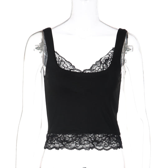 Damen Spitzen-Crop-Top mit schmalen Trägern und elastischem Unterbrustband EB