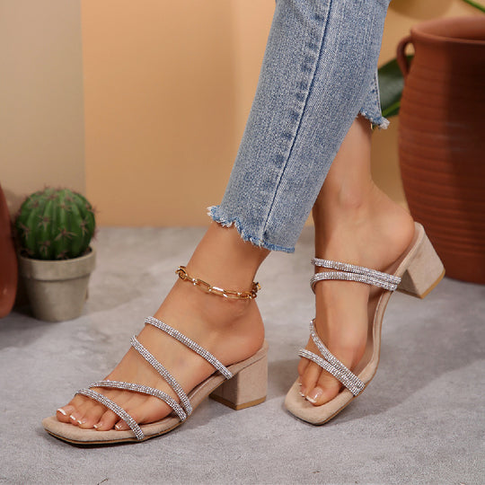 Damen Elegante Sandalen mit funkelnden Riemen und blockiertem Absatz EB