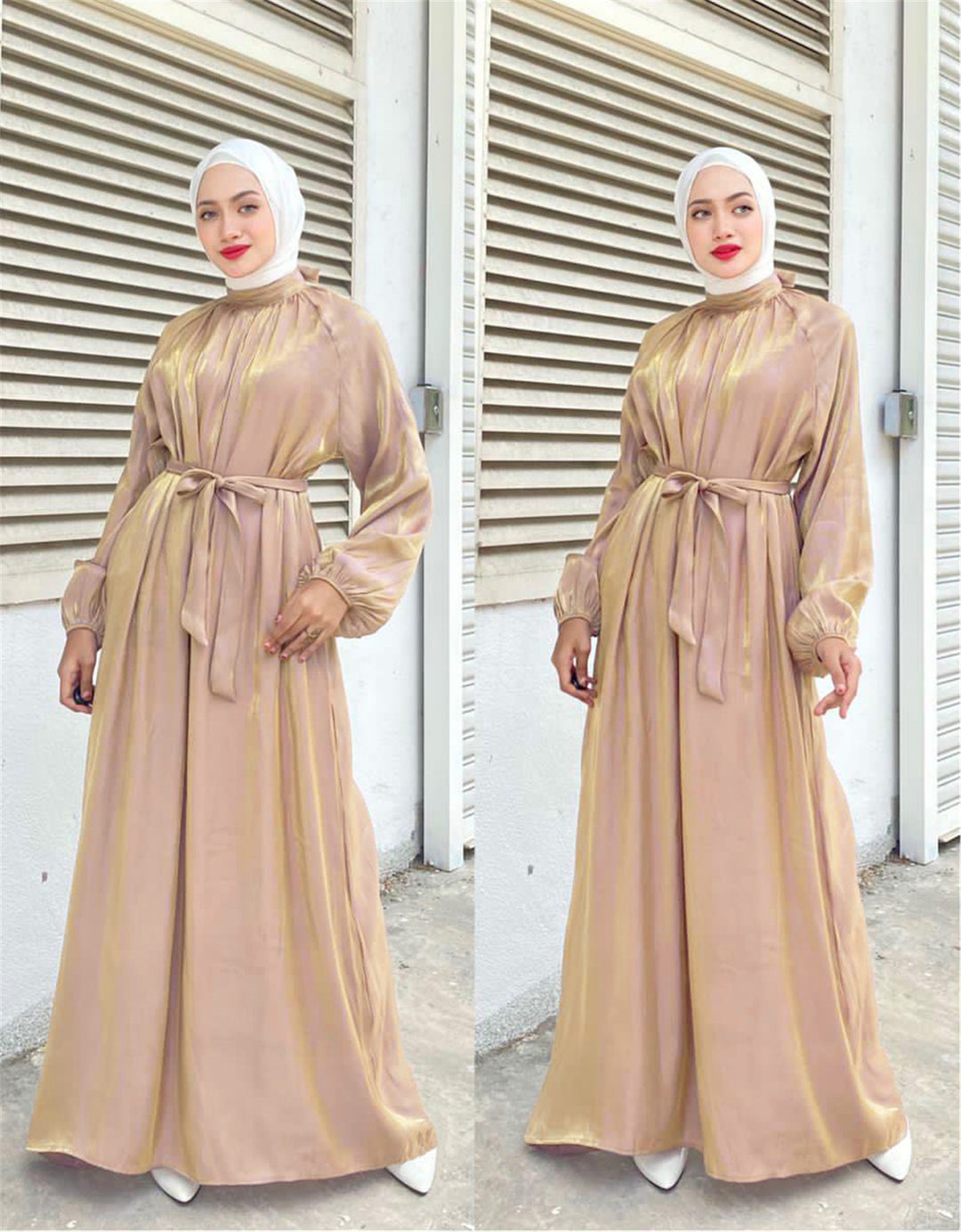 Damen Elegantes Langarmkleid mit Taillengürtel EB