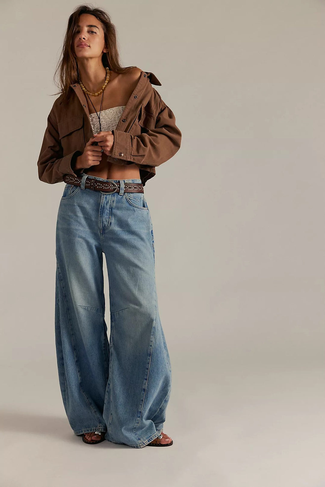 Damen nan kurze Utility-Überwurfjacke mit Druckknopf-Front und aufgesetzten Pattentaschen EB