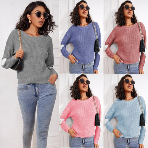 Damen Grob gestrickter Pullover mit modischem Armdetail EB