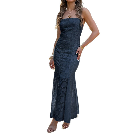Damen Maxikleid mit verführerischem Cross-Back Design und elegantem Spitzeneinsatz EB