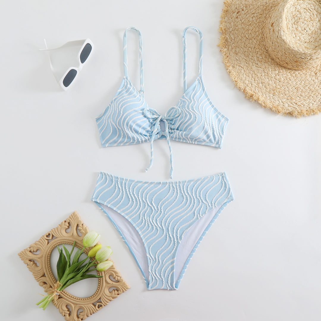 Damen Zweiteiliger Bikini mit verspieltem Wellenmuster EB