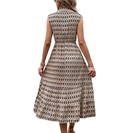 Damen Maxikleid mit Knopfleiste und elastischer Taille EB