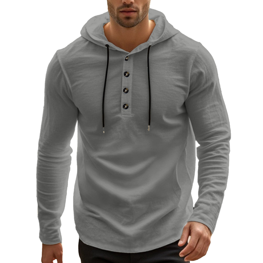 Herren lässiges Langarm-Hoodie-Shirt mit Knopfdetails und praktischen Taschen EB