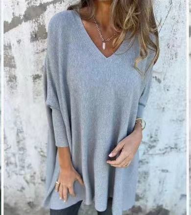 Damen V-Ausschnitt Oversized Pullover EB