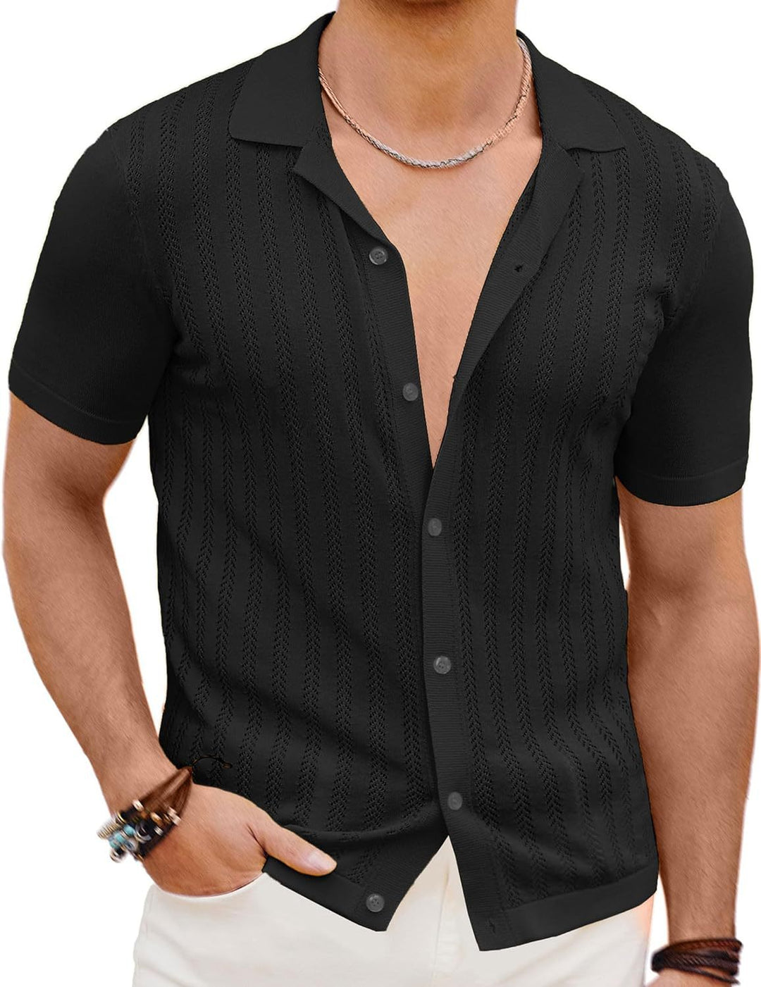 Herren Kurzarm Strickhemd mit strukturiertem Design EB