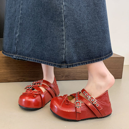 Damen elegante Schnürballetschuhe mit modischen Doppelriemen EB