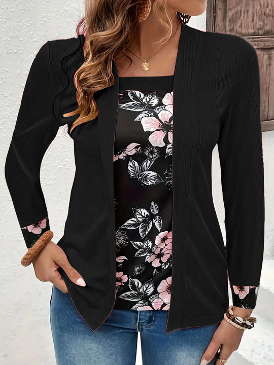 Damen Elegante und lässige Longjacke mit floralem Design EB