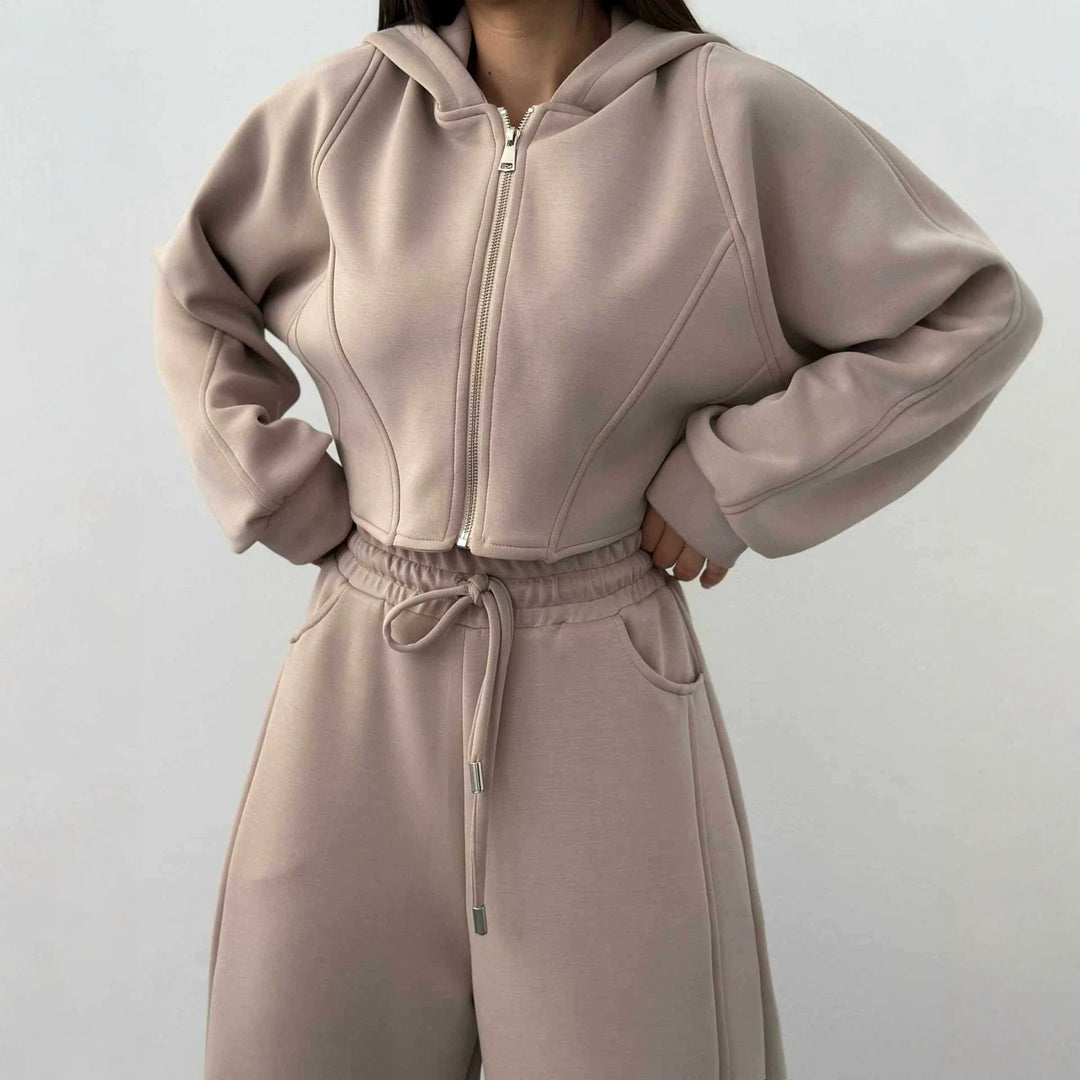 Damen nan weite Highwaist-Loungehose mit Tunnelzug, Eingrifftaschen und Ziernähten EB