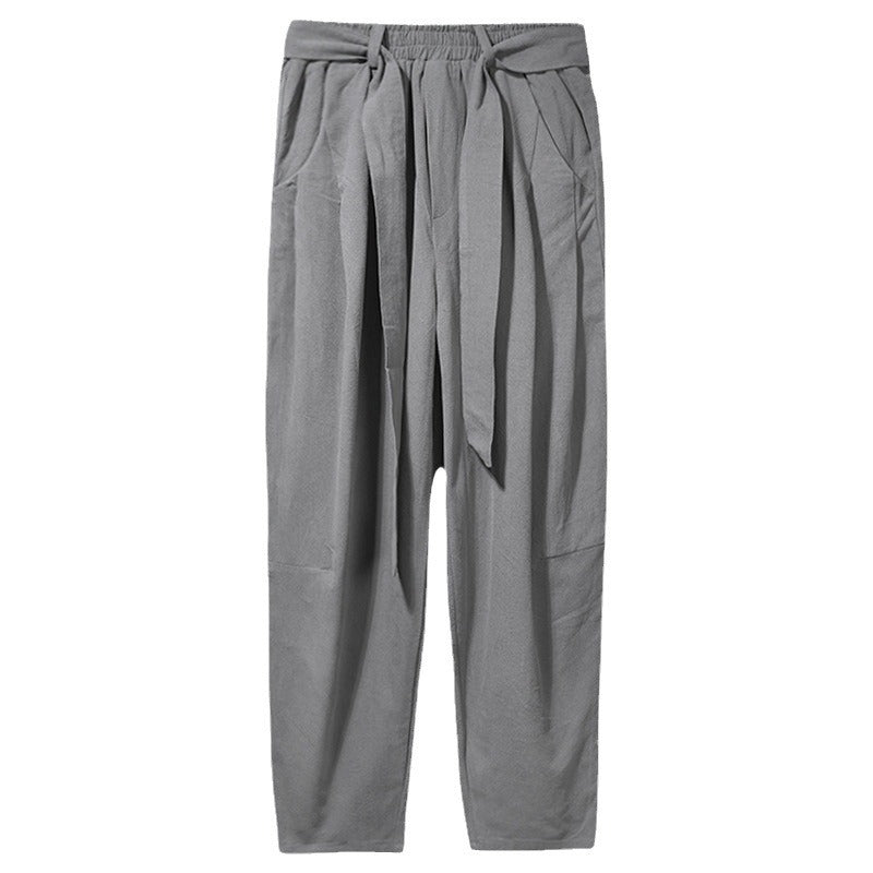 Herren nan lockere Leinenhose mit Kordelbund und tapered Bein EB