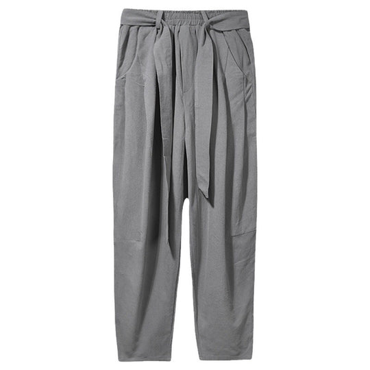 Herren nan lockere Leinenhose mit Kordelbund und tapered Bein EB