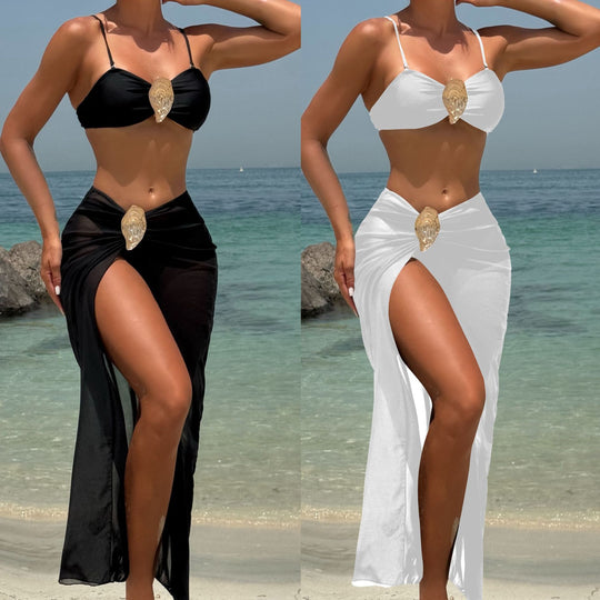 Damen Eleganter Bikini mit hohem Beinausschnitt und glamourösem Wickelrock EB
