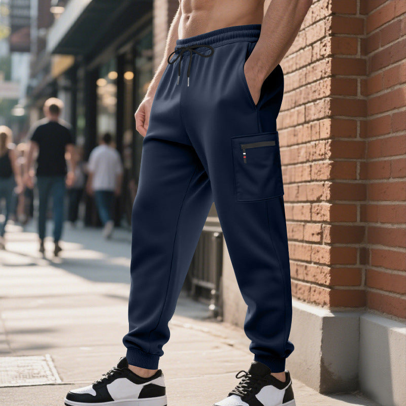 Herren lässige Jogginghose mit Cargo-Reißverschlusstasche, elastischem Bund und gerippten Bündchen EB