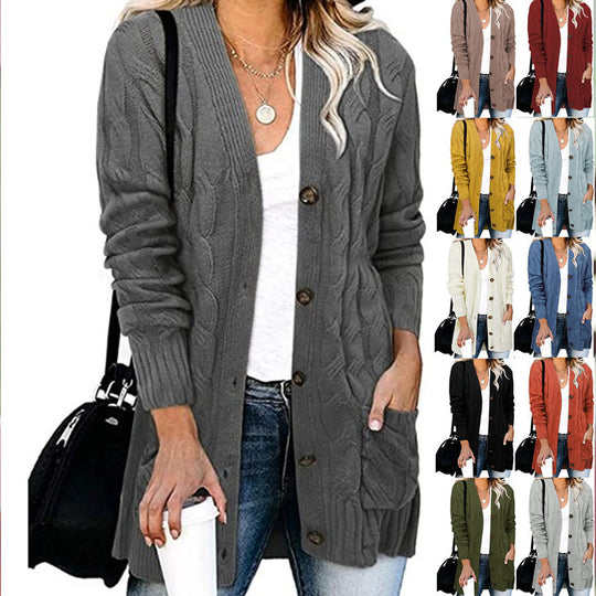 Damen Strickjacke mit Zopfdesign und praktischen Taschen EB