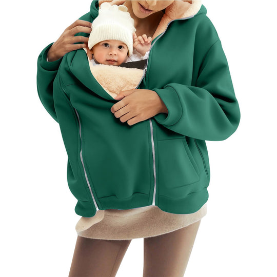 Damen nan Babytrage-Hoodie mit Teddyfutter und Zweiwege-Reißverschluss EB
