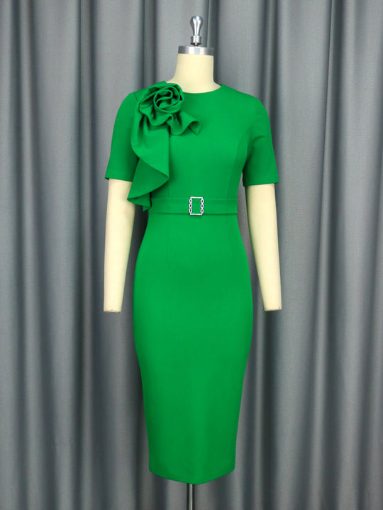 Damen figurbetontes Kleid mit hoppelndem Blüten-Design EB
