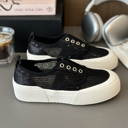 Damen Sportliche Sneakers mit atmungsaktivem Netzmaterial und modischem Plateau EB
