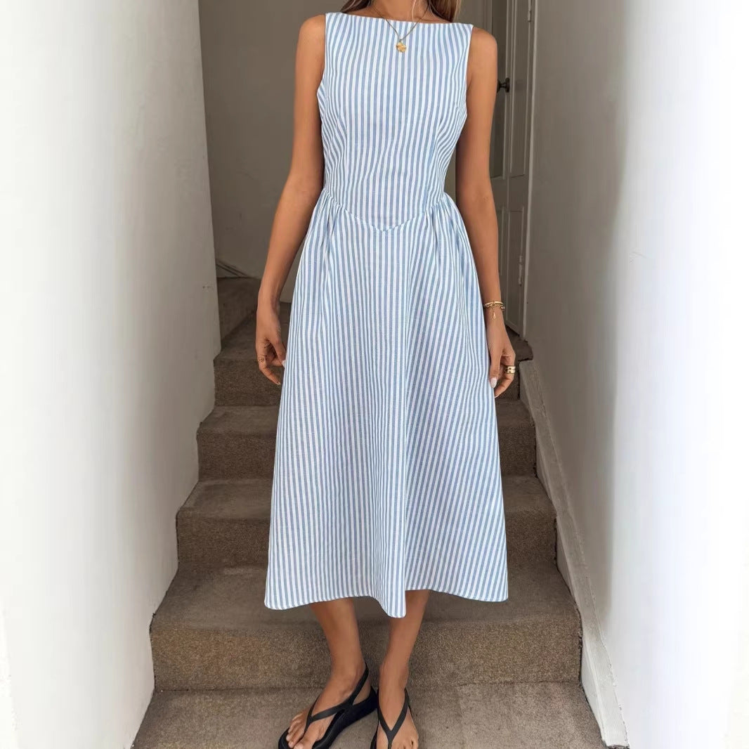 Damen Elegantes Midi-Kleid im Streifenlook EB