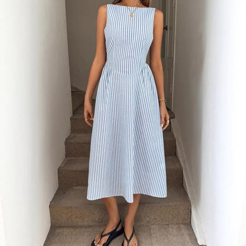 Damen Elegantes Midi-Kleid im Streifenlook EB