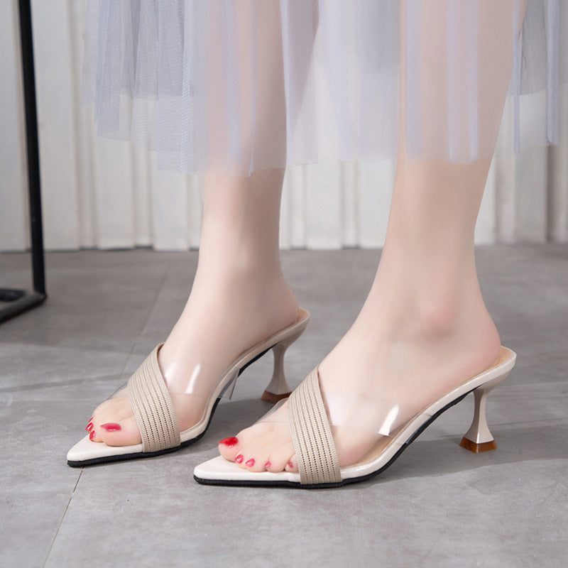 Damen Modische Pantoletten mit transparentem Design und elegantem Absatz EB