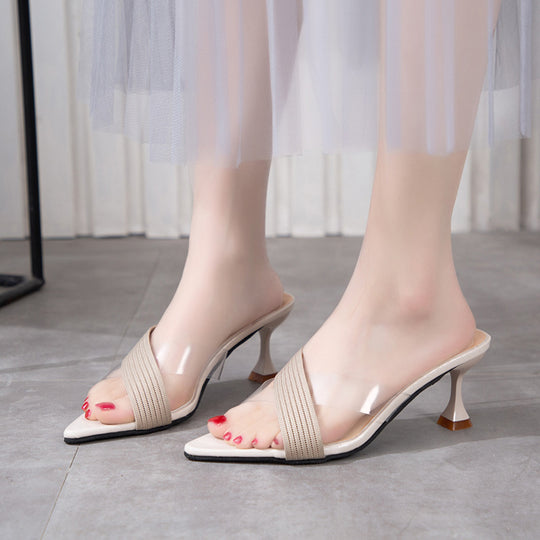 Damen Modische Pantoletten mit transparentem Design und elegantem Absatz EB