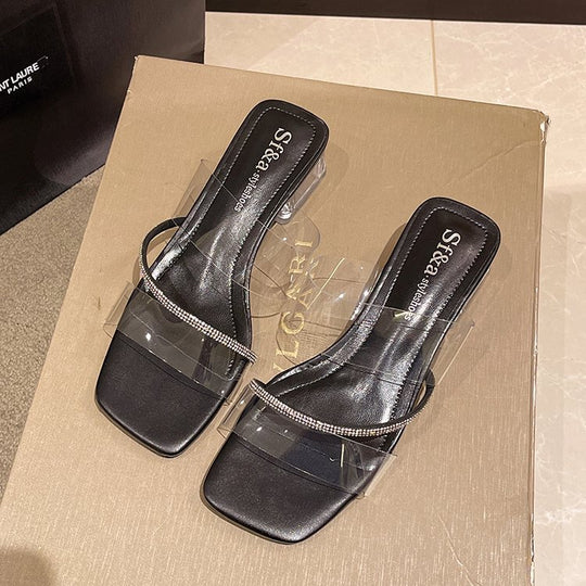 Damen elegante transparente High-Heelsandalen mit funkelndem Riemen EB