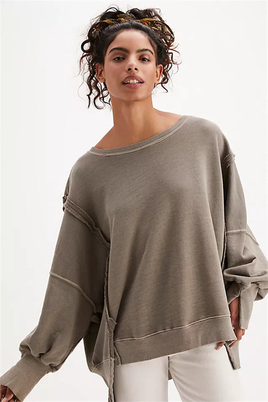 Damen oversized Sweatshirt mit Ballonärmeln, offenen Saumnähten und seitlichen Schlitzen Eichborn Berlin