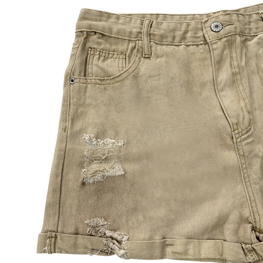 Damen Modische Destroyed Shorts aus Denim mit lässigem Schnitt und fransigen Details EB