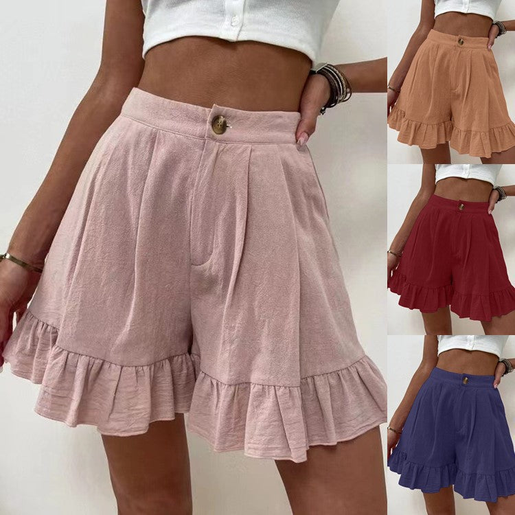 Damen Röhren-Shorts mit lässigem Rüschensaum und elastischem Bund EB