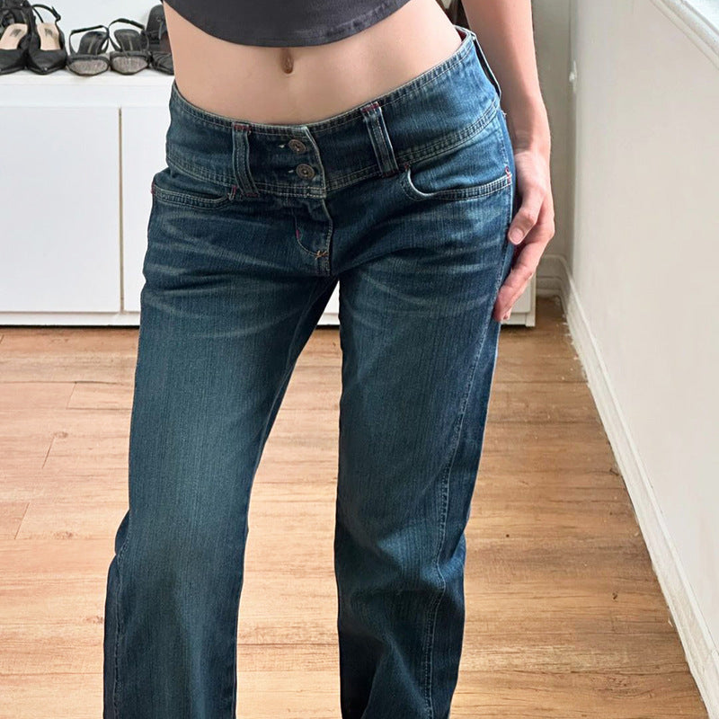 Damen Bootcut Jeans mit hohem Bund und seitlichen Taschen EB