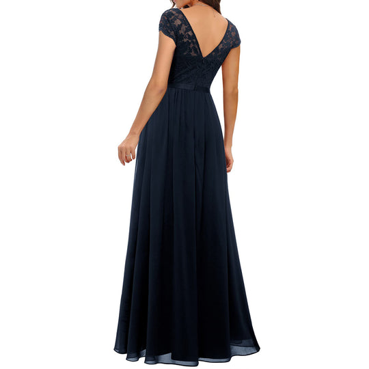 Damen Elegantes Spitzenkleid mit V-Ausschnitt EB