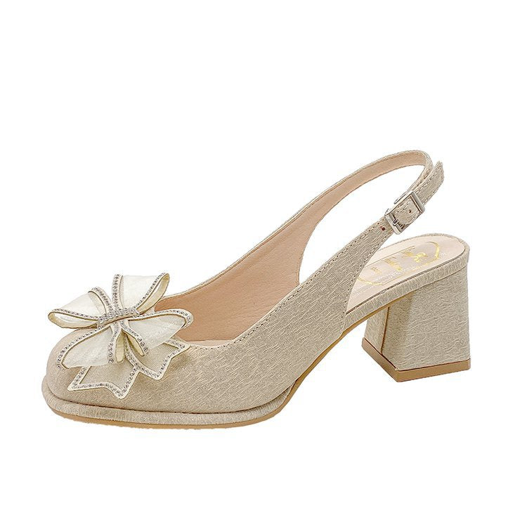 Damen Slingback-Pumps mit dekorativem Schleifenakzent und komfortablem Blockabsatz EB