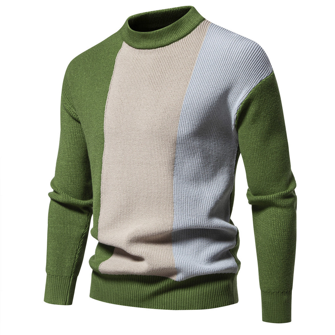 Herren Strickpullover mit modernem Farbblockdesign und hohem Kragen EB