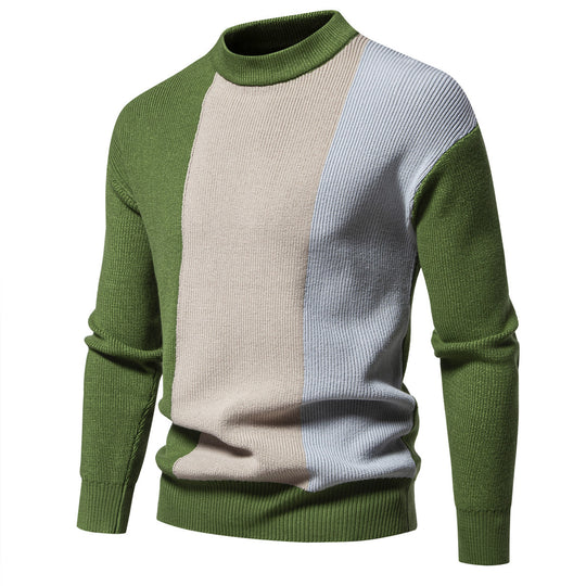 Herren Strickpullover mit modernem Farbblockdesign und hohem Kragen EB
