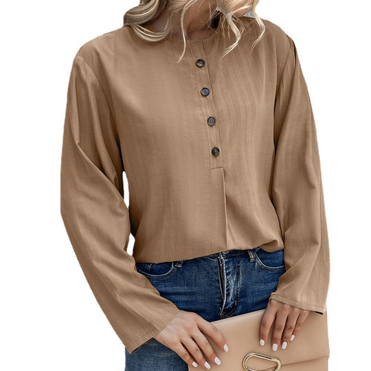 Damen Lockere Bluse mit Knopfdetail und langen Ärmeln EB