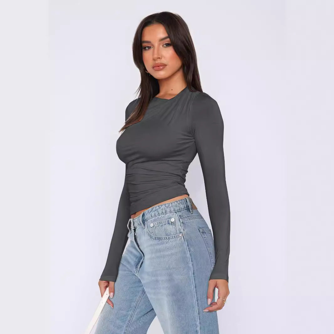 Damen Langarm-Rippoberteil mit asymmetrischem Ausschnitt EB