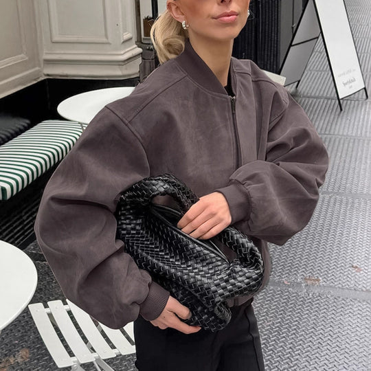 Damen Oversized Bomberjacke mit voluminösen Ärmeln und Stehkragen EB