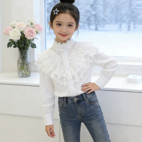 Mädchen elegante Rüschenbluse mit feinen Details EB