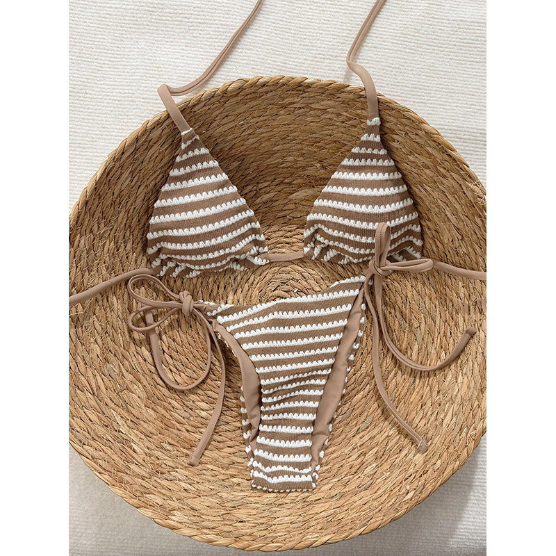 Damen Triangel-Bikini-Set mit verstellbaren Trägern und verspieltem Muster EB