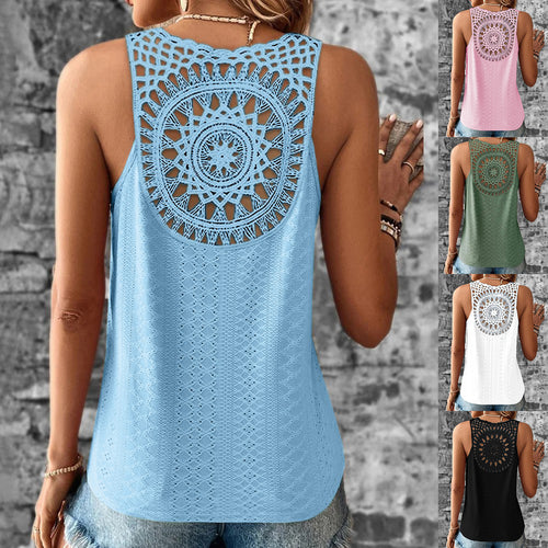 Damen luftiges Häkelshirt mit einzigartigem Rückendetail EB