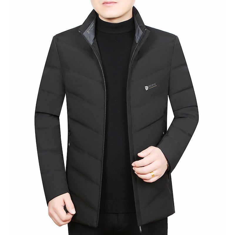 Herren Slim-Fit Reisesteppjacke mit Stehkragen und Chevron-Steppung EB