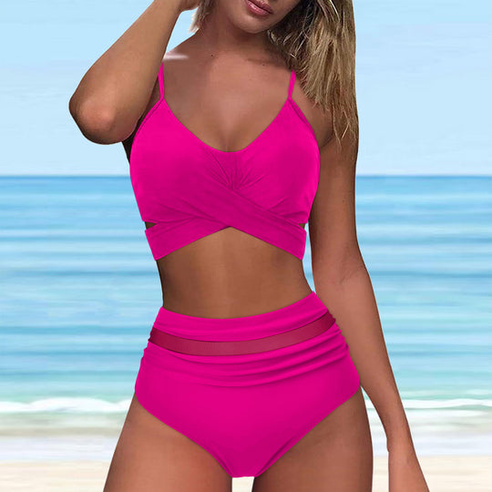 Damen High-Waist Bikini Set mit modischem Wickel-Oberteil EB
