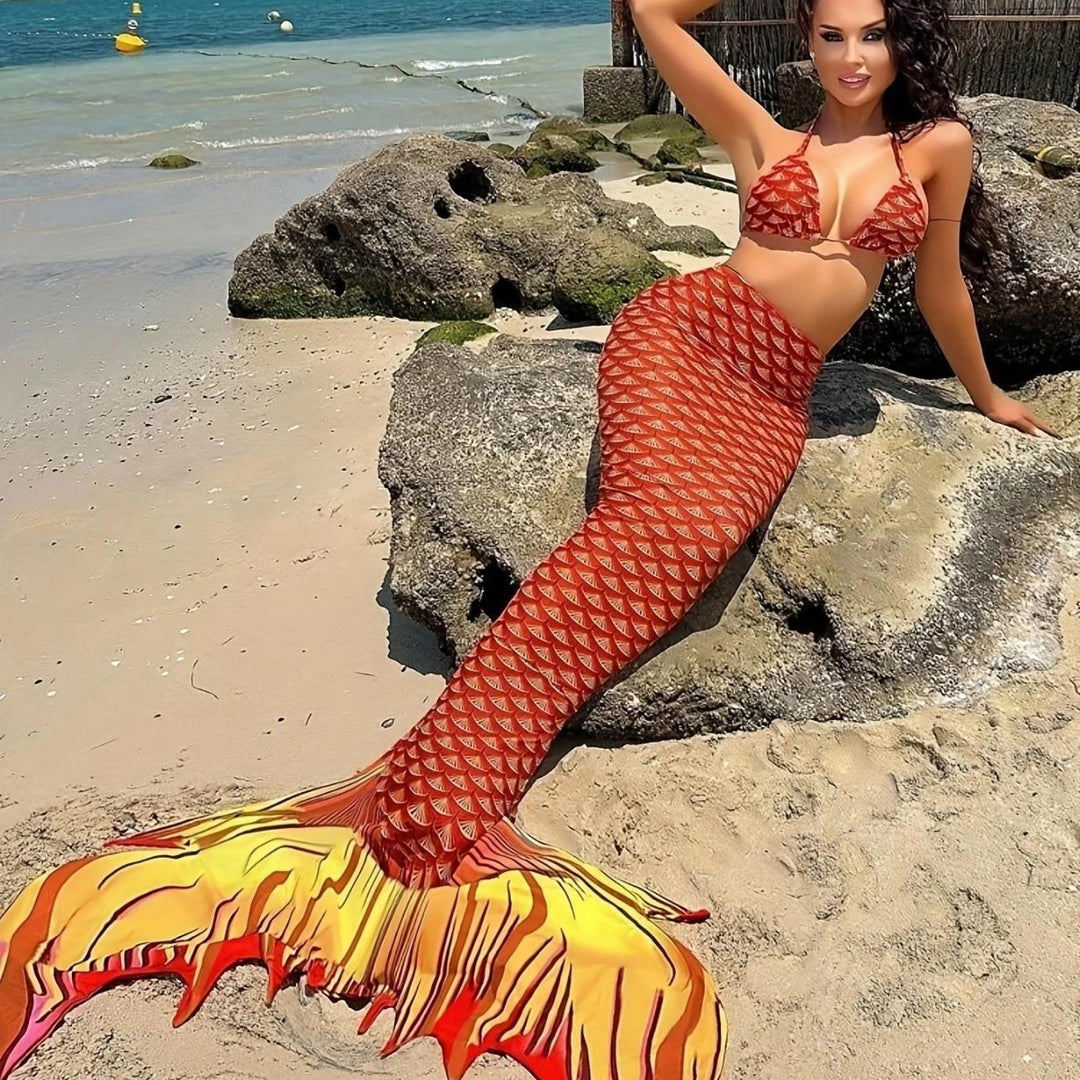 Damen Meerjungfrauen-Bikini mit schimmerndem Schwanzfisch-Muster EB