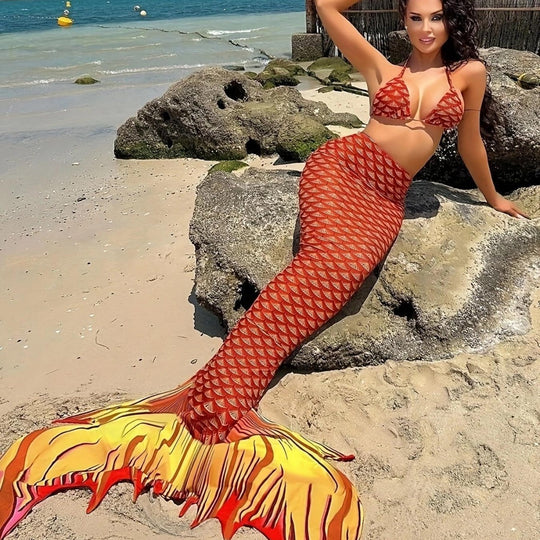 Damen Meerjungfrauen-Bikini mit schimmerndem Schwanzfisch-Muster EB