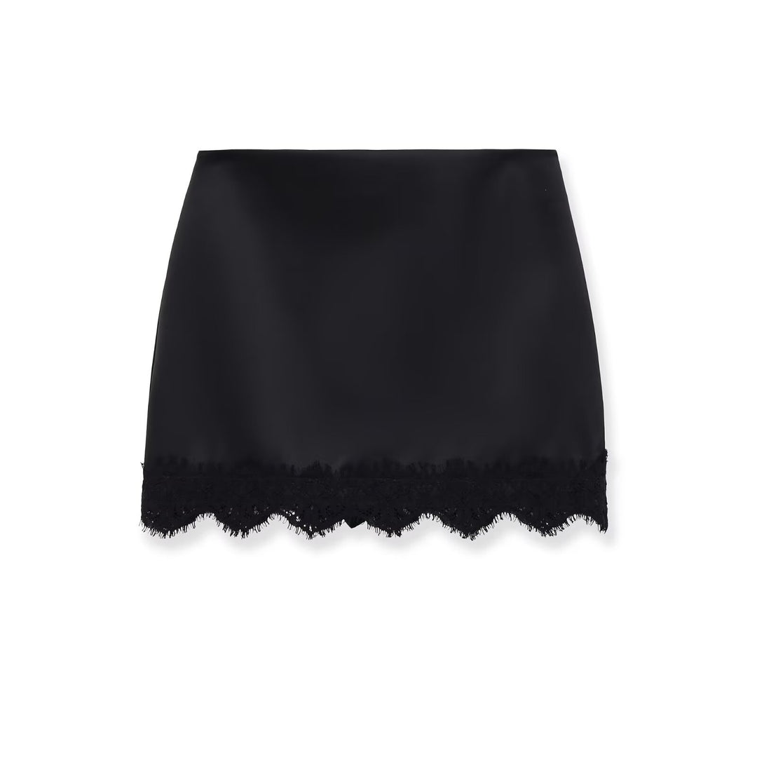 Damen eleganter Rock mit Spitzenbesatz und strukturiertem Gewebe EB