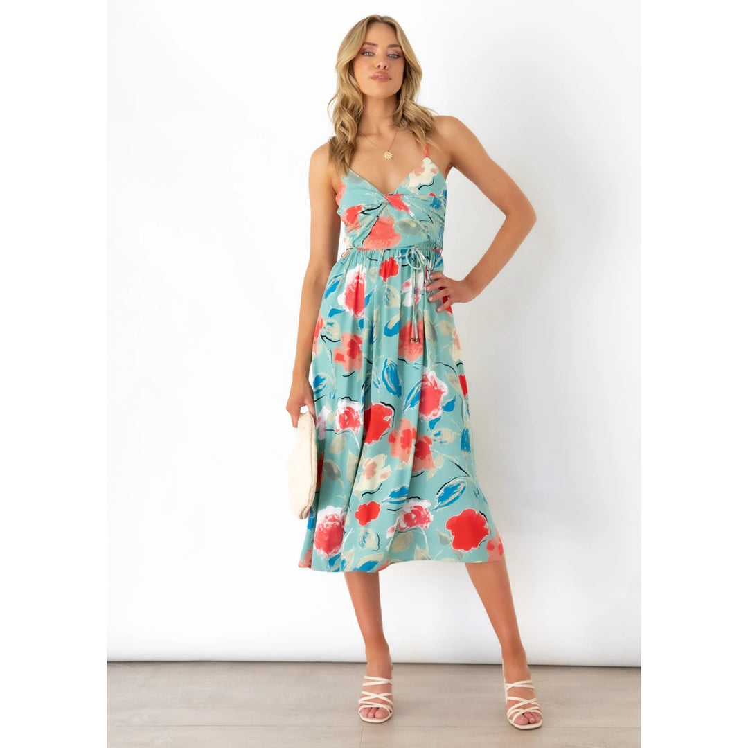 Damen Midikleid mit elegantem Wickeldesign und floralem Mustermix EB