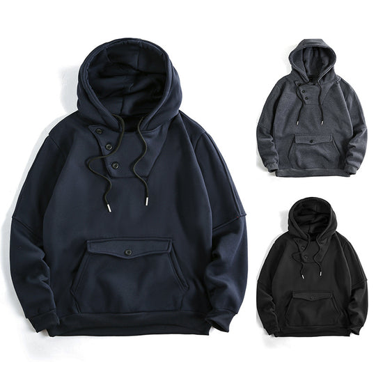 Herren lässiger Kapuzenpullover mit Knopfdetails und praktischen Taschen EB