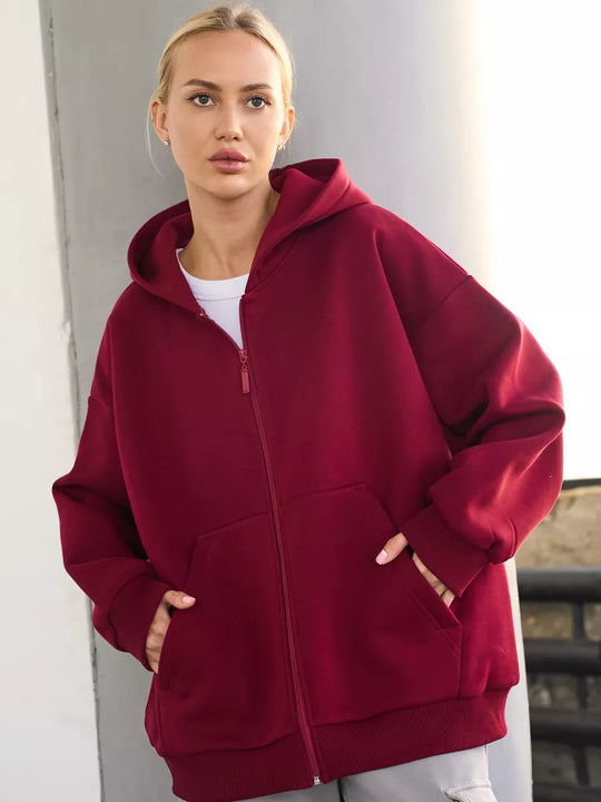 Damen lässiger Kapuzenjacke mit praktischem Reißverschluss und großen Taschen EB